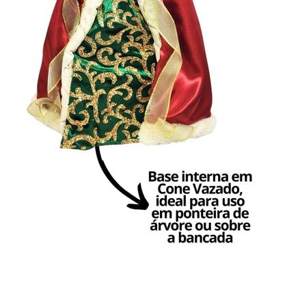 Imagem de Anjo Decorativo Natal Ponteira Árvore Seda Luxo Vermelho e Verde 30cm - Noel Decor
