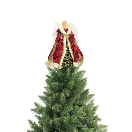 Imagem de Anjo Decorativo Natal Ponteira Árvore Seda Luxo Vermelho e Verde 30cm - Noel Decor