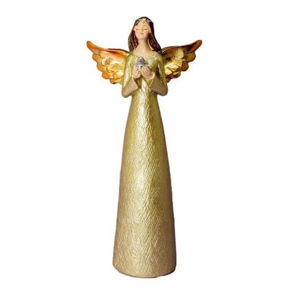 Anjo Dourado de Resina Detalhe Pomba Decorativo 20cm - EF Imagem de Anjo Dourado de Resina Detalhe Pomba Decorativo 20cm - EF