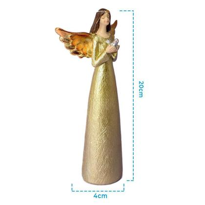 Anjo Dourado de Resina Detalhe Pomba Decorativo 20cm - EF Imagem de Anjo Dourado de Resina Detalhe Pomba Decorativo 20cm - EF