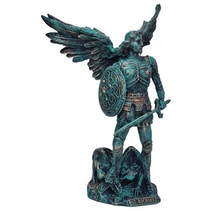 Imagem de Anjo São Miguel Arcanjo Santo Religioso Estatueta Verde/Ouro