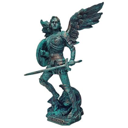 Imagem de Anjo São Miguel Arcanjo Santo Religioso Estatueta Verde/Ouro