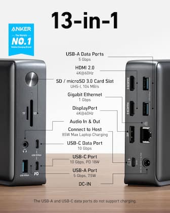 Anker 575 - Estação de Ancoragem USB-C 13 em 1 com Carregamento de