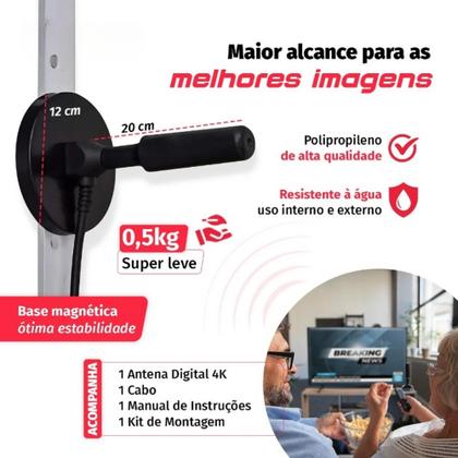 Imagem de Antena 4K Digital Interna e externa Amplificada 5 metros Qualidade E Praticidade - Envio Rápido