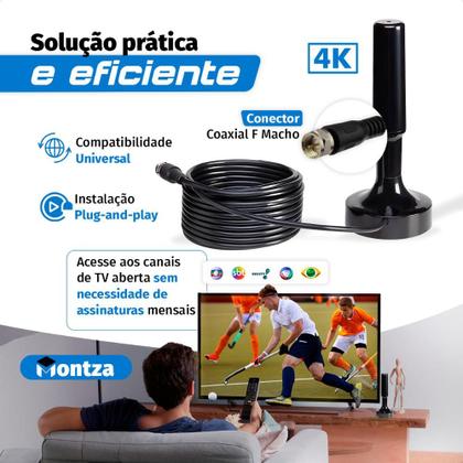 Imagem de Antena Digital 4k Smart Tv Full Hd Amplificada Interna E Externa Cabo 5 Metros Base Imã