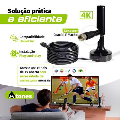 Imagem de Antena Digital 4k Smart Tv Full Hd Amplificada Interna E Externa Cabo 5 Metros Base Imã