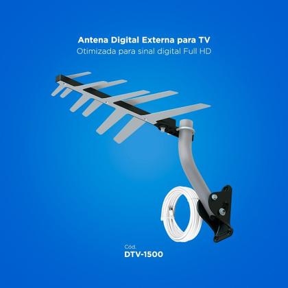 Imagem de Antena Digital Externa TV UHF HDTV Aquario DTV1500 Com Cabo E Suporte Resistente Sinal Forte Durável