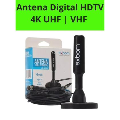 Imagem de Antena Digital HDTV TV Amplificada Interna,Externa 5m Base Imã Prova dágua 4DBI,UHF,VHF Exbom