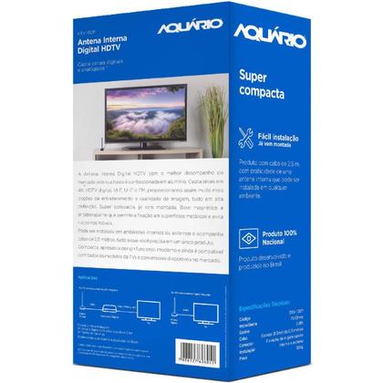 Imagem de Antena digital interna aquario dtv-100p hdtv 4k cabo 2,5m 5x1