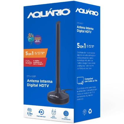 Imagem de Antena digital interna aquario dtv-100p hdtv 4k cabo 2,5m 5x1