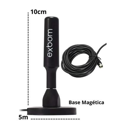 Imagem de Antena Digital Tv Interna e Externa Amplicficador HDTV 4K Amplificada com Base Imã 4.dBi UHF VHF Exbom