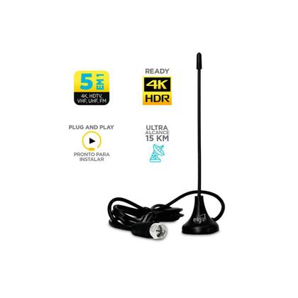 Imagem de Antena Interna ELG Smart View 2,5 Metros Sinal Digital 4K HDR HDTV UHF VHF Preto