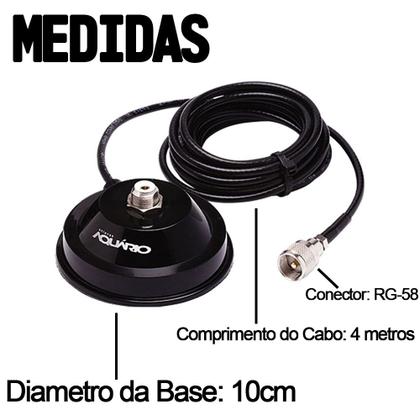 Imagem de Antena Móvel Dual Band 86cm AP0191 Suporte Magnético c/ Cabo 4 Metros Adaptador Bnc Macho x Uhf Fêmea