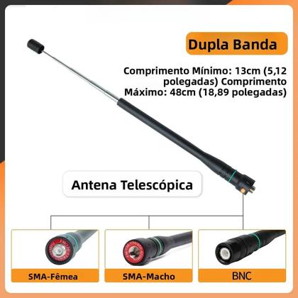 Imagem de Antena Telescópica De Banda Dupla SMA-Fêmea/Macho/BNC Para Rádio Amador Quansheng UV K5 K6 Baofeng