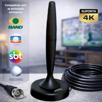 Imagem de Antena TV Digital Interna ou Externa SmartTV HDTV 4k com cabo base imã magnético