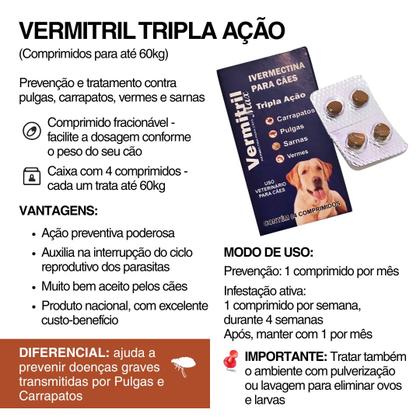 Imagem de Anti Carrapato, Sarna, Verme Pulga 4 Comprimidos Mastigáveis Cães Entre 30 e 60kg