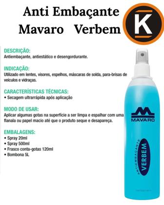 Imagem de Anti Embaçante Mavaro Verbem 500ml Óculos Máscara Vidro Retrovisor
