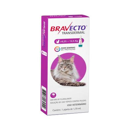 Antipulgas Bravecto Transdermal MSD para Gatos 6,25 a 12,5kg - 1 Unidade - Bravecto / Bravecto Transdermal Imagem de Antipulgas Bravecto Transdermal MSD para Gatos 6,25 a 12,5kg - 1 Unidade