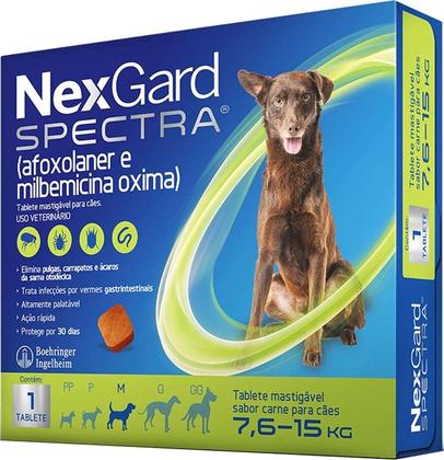 Imagem de Antipulgas, Carrapatos e Vermífugo NexGard Spectra para Cães de 7,6 a 15 kg  1 Tablete