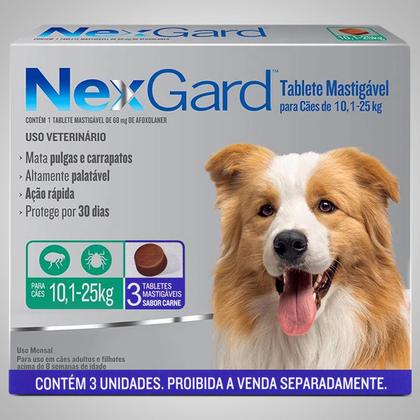 Imagem de Antipulgas E Carrapatos Nexgard Para Caes De 10,1 a 25 Kg Com 03 Tabletes