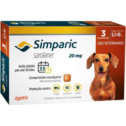 Imagem de Antipulgas Simparic 5 a 10kg Cães 20mg-Zoetis 3 comprimidos