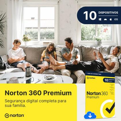 Imagem de Antivírus Norton 360 Premium - 10 Dispositivos - 12 Meses ESD - 21414573
