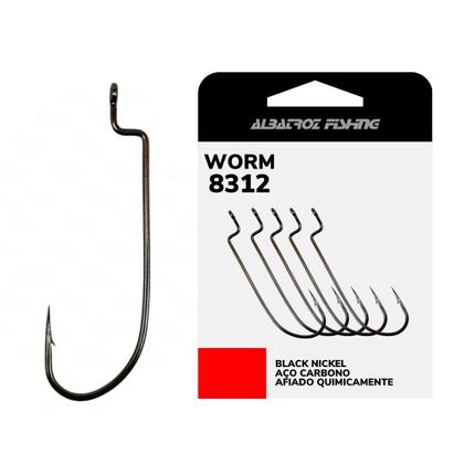 Imagem de Anzol De Pesca Albatroz Worm Off Set 5/0 - 8312 Black Nickel