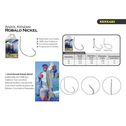 Imagem de Anzol De Pesca Kenzaki Nickel  Ideal Para De Robalo Tucunaré  N20 C/ 10 Unidades