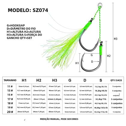 Imagem de Anzol Duplo Luminoso Com Franja, Conjunto De 5 Peças Para Água Salgada E Doce PROBEROS