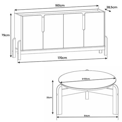Imagem de Aparador 170 Com Mesa de Centro Lizz Pés de Madeira Maciça