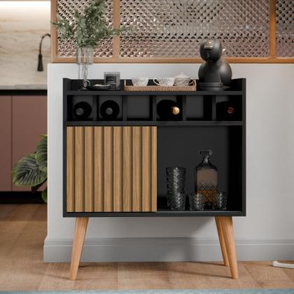 Imagem de Aparador Adega Cantinho Café Buffet Bistro Florença Retro Com Porta Preto Ripado