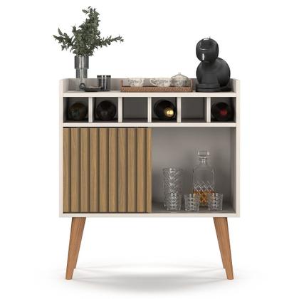 Imagem de Aparador Adega Vinho Cantinho Café Buffet Bistro Florença Retro Com Porta Off White Ripado