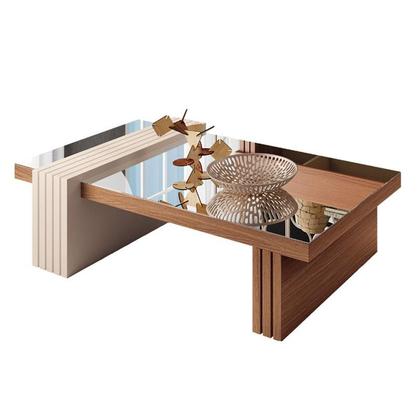 Imagem de Aparador Astro e Mesa de Centro Luna Nature Off White com Espelho  HB Móveis