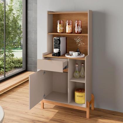 Imagem de Aparador Bancada Sala de Estar Buffet Balcão Jantar Armário Cozinha Cantinho do Café Bari Casa D - Offwhite/Cedro
