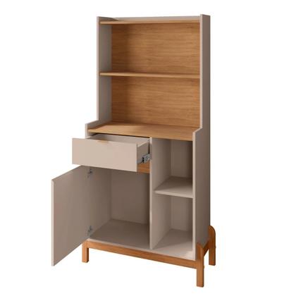 Imagem de Aparador Bancada Sala de Estar Buffet Balcão Jantar Armário Cozinha Cantinho do Café Bari Casa D - Offwhite/Cedro