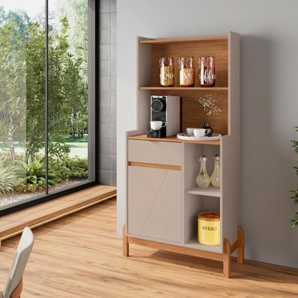 Imagem de Aparador Bancada Sala de Estar Buffet Balcão Jantar Armário Cozinha Cantinho do Café Bari Casa D - Offwhite/Cedro