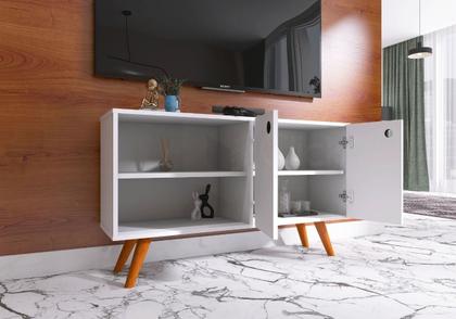 Imagem de Aparador Branco C 2 Portas + 4 Pés Palito Para Sala De Estar