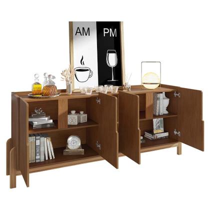 Imagem de Aparador Buffet 190 Com Cristaleira Lizz Pés Madeira Maciça