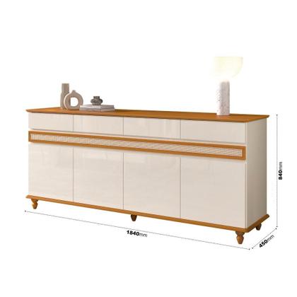 Imagem de Aparador Buffet 4 Portas 4 Gavetas com Pés em Madeira Maciça Dublin