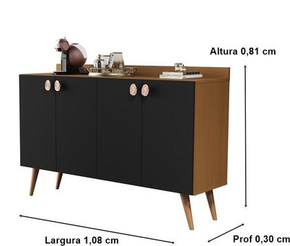 Imagem de Aparador Buffet 4 Portas Cantinho Café Pés Palito Bia Cor Preto / Nature - MJM Casa dos Móveis