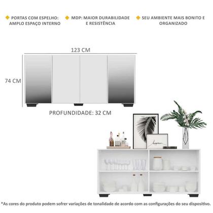 Imagem de Aparador Buffet 4 Portas com Espelho e Pés Quadrados Vegas Multimóveis V3563