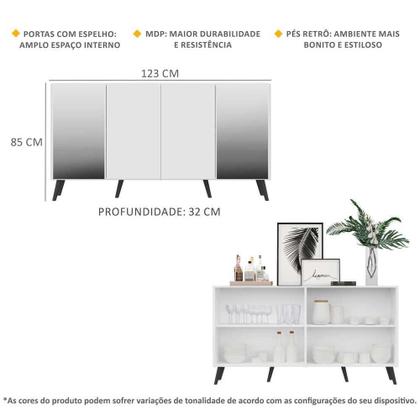 Imagem de Aparador Buffet 4 Portas com Espelho Retrô Vegas Multimóveis V3562