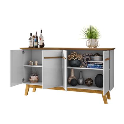 Imagem de Aparador Buffet 4 Portas e Prateleira Removível Opala Branco/Cinamomo