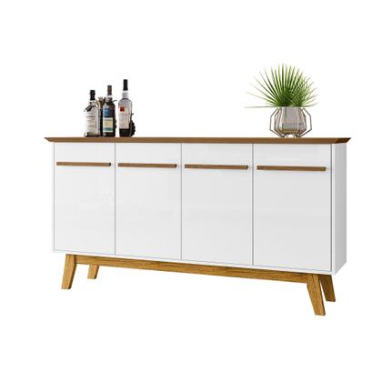 Imagem de Aparador Buffet 4 Portas e Prateleira Removível Opala Branco/Cinamomo