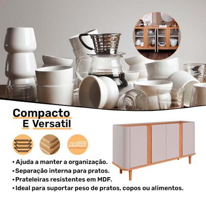 Imagem de Aparador Buffet 4 Portas Pés de Madeira Retrô para sala de jantar Eva Cimol Off White/Nature ii - 100% MDF