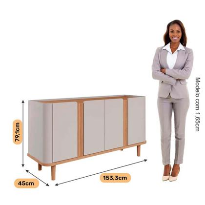 Imagem de Aparador Buffet 4 Portas Pés de Madeira Retrô para sala de jantar Eva Cimol Off White/Nature ii - 100% MDF