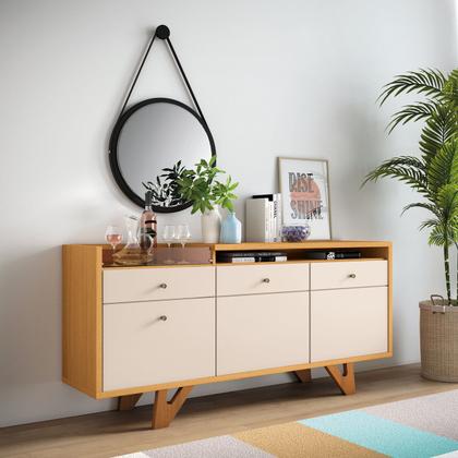 Imagem de Aparador Buffet Armário Multiuso Sala Estar Cozinha Cantinho Café 2 Portas 2 Gavetas 4 Pés Madeira Bandeja C/ Vidro Sollare