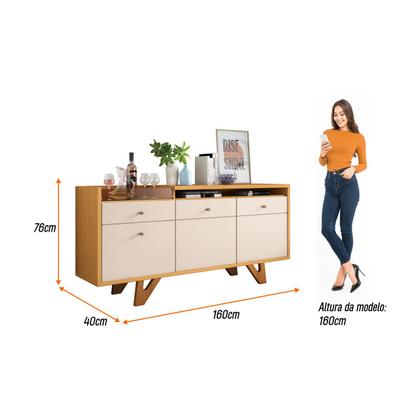 Imagem de Aparador Buffet Armário Multiuso Sala Estar Cozinha Cantinho Café 2 Portas 2 Gavetas 4 Pés Madeira Bandeja C/ Vidro Sollare