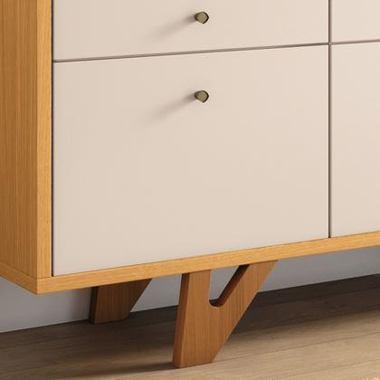 Imagem de Aparador Buffet Armário Multiuso Sala Estar Cozinha Cantinho Café 2 Portas 2 Gavetas 4 Pés Madeira Bandeja C/ Vidro Sollare