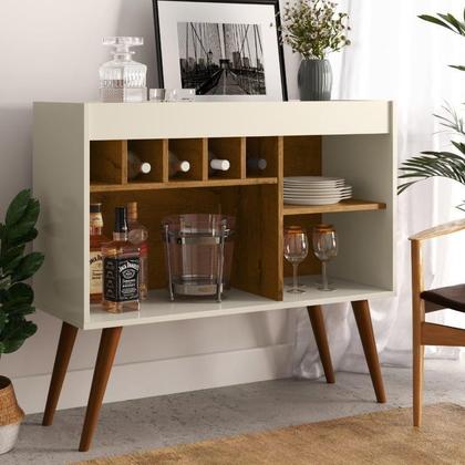 Imagem de Aparador / Buffet / Bancada / Balcão / Bar OD Retrô Com Pés em Madeira Prateleiras Para OBjetos e Adega Cor Off/Freijó